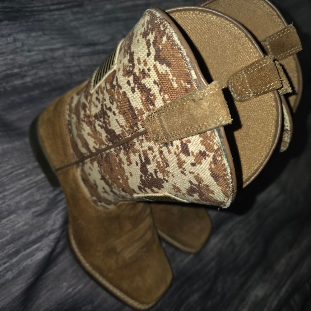 Ariat Sport Patriot Brown Suede Camo American Flag Boots 10019913 Kids 3.5